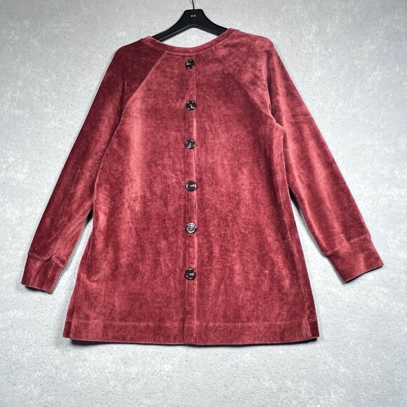 Soft Surroundings Sweater M Orange Caroline Pullover Tunic Corduroy Henna Button - Picture 1 of 11